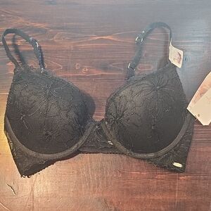 NWT Jessica Simpson Black Lace Floral Push-Up Bra - Size 34C